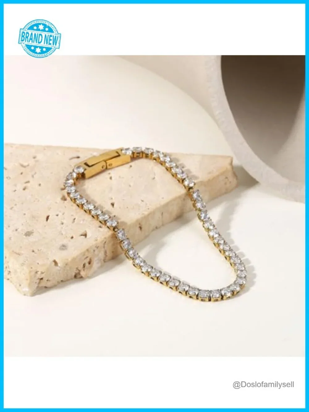 Waterproof Tennis Bracelet Cubic Zirconia 18K Gold Plated Stainless Steel